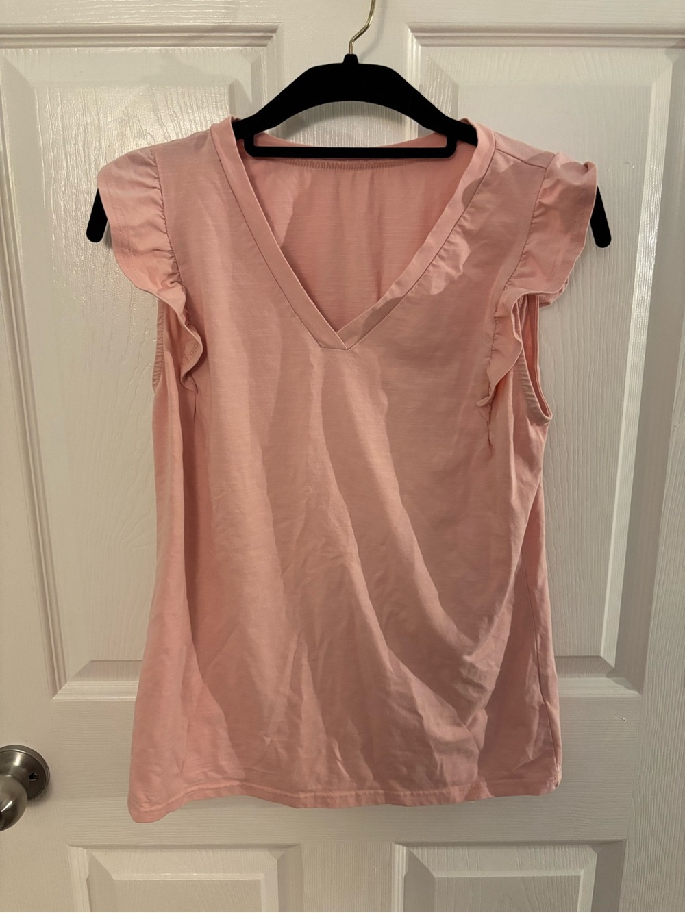 Women’s Pink V-Neck Ruffle Sleeve Top